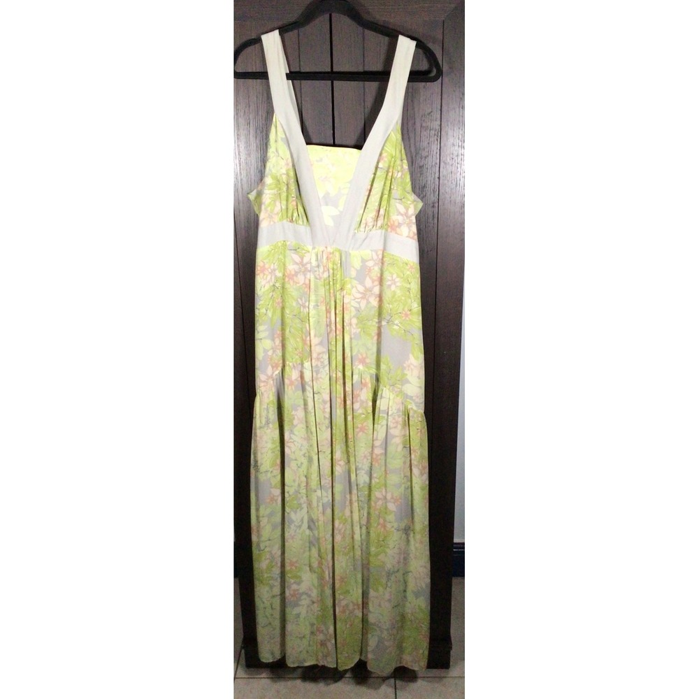 Jessica Simpson Floral Maxi Dress Green Grey Empire Waist Sleeveless 18W